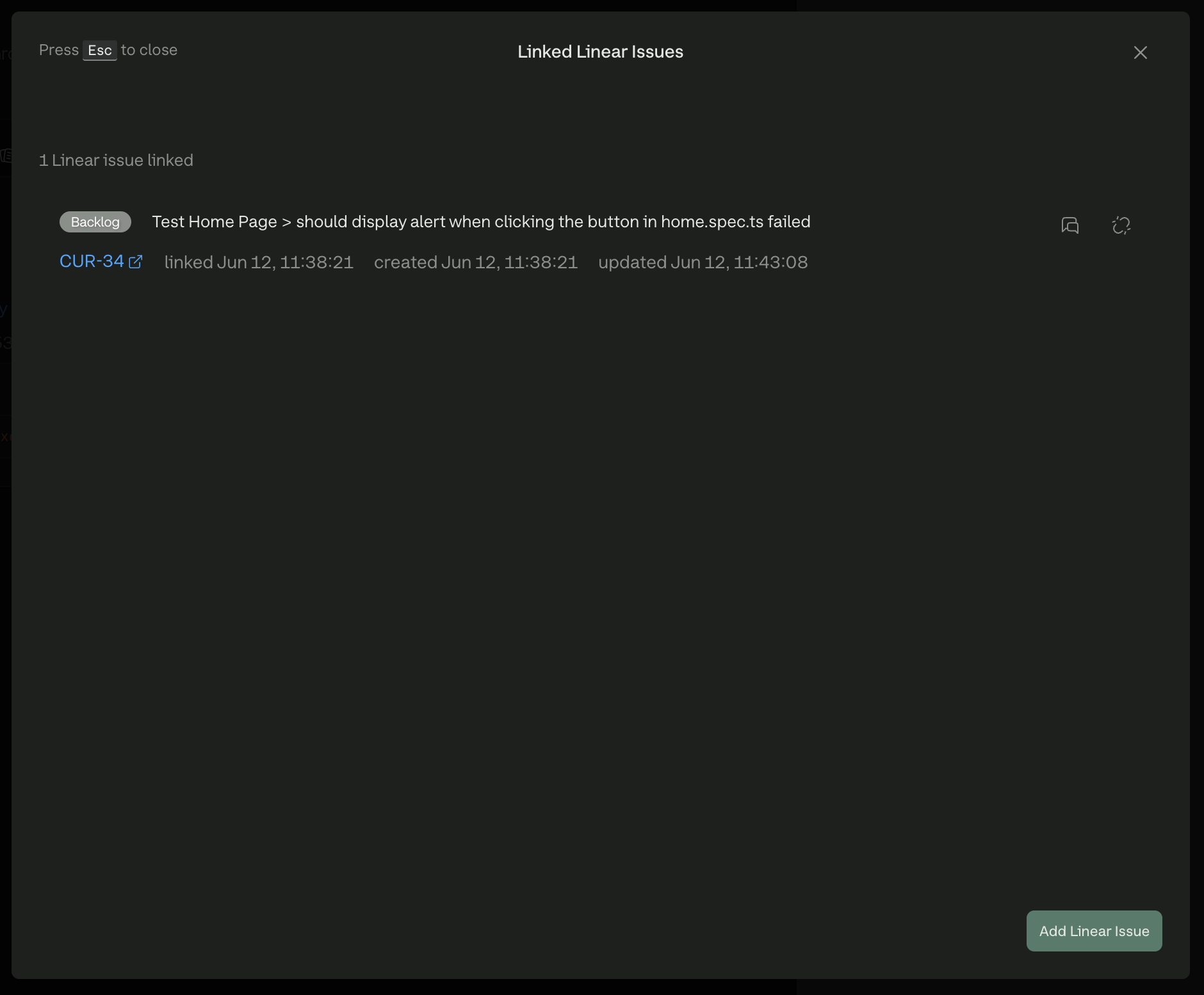 Listing Linear issues related to the test